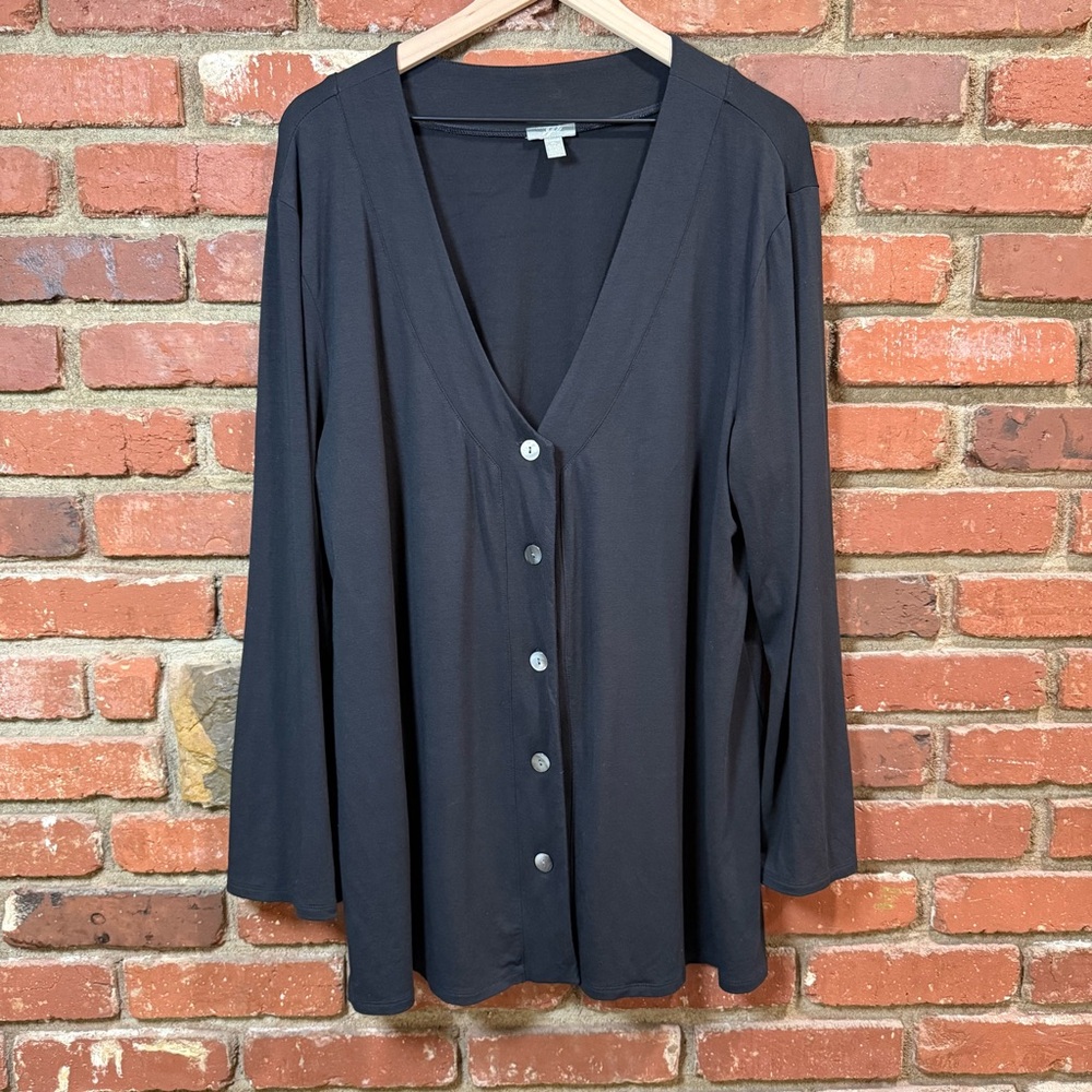 J.Jill Stretch Womens Cardigan 3/4 Sleeve Vneck Button Black XL‎ business office